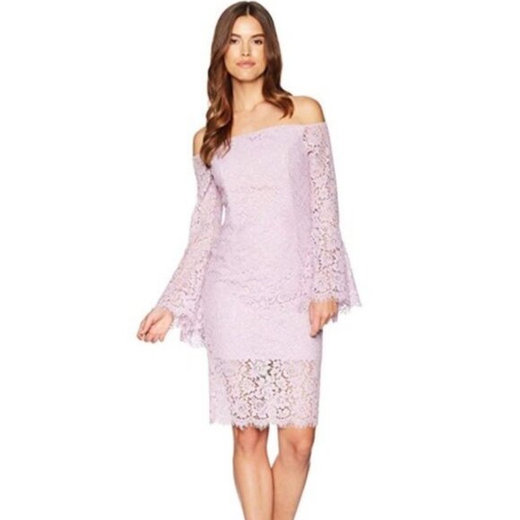 Bardot Solange Off-the-shoulder Lace Dress Size 6 Purple - Picture 1 of 16